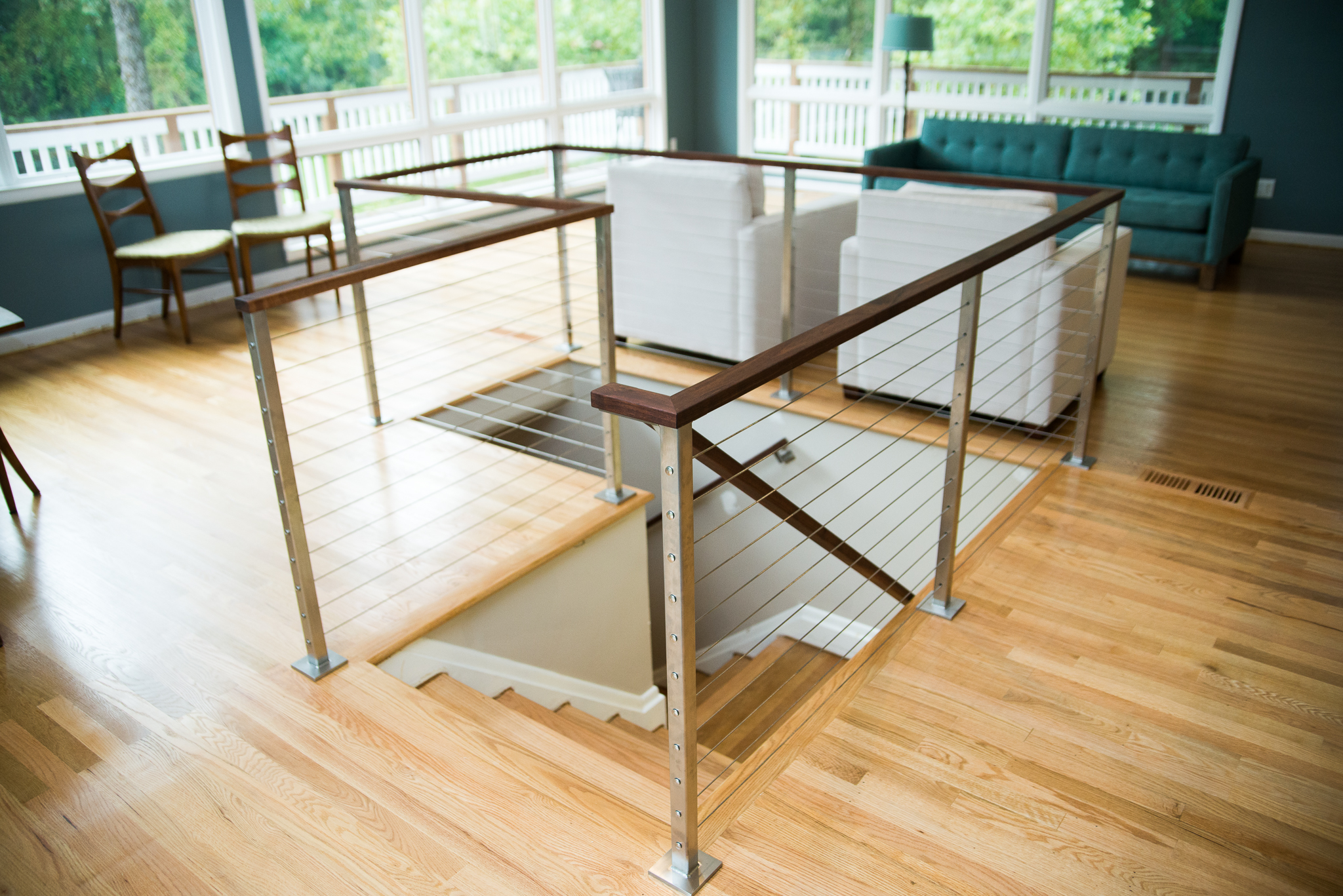 Walnut Custom Railing Labra Design+Build | kb-stainless-cable-walnut-railing-1-4606