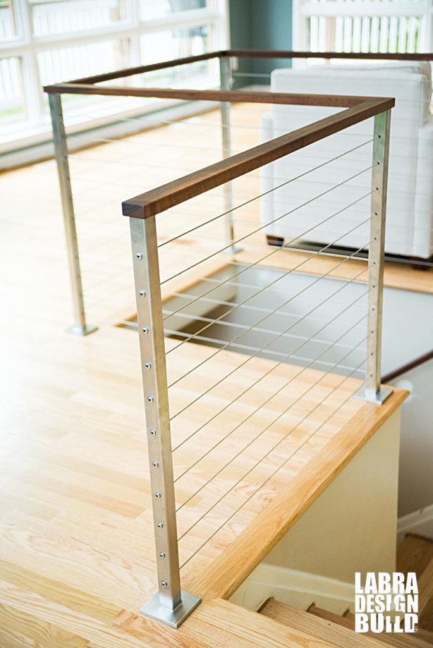 Labra Design+Build | stainless-cable-walnut-railings-basement-remodel ...