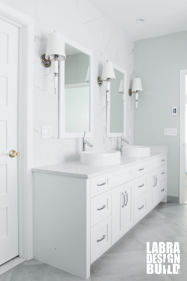 Labra Design+Build | white master bathroom marble freestanding tub ...